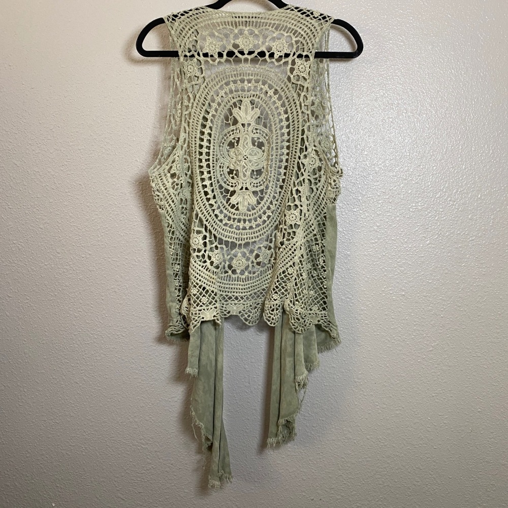 Miss Me Green Crochet Vest Large Fairycore Forest Fairy Bohemian Boho Festival